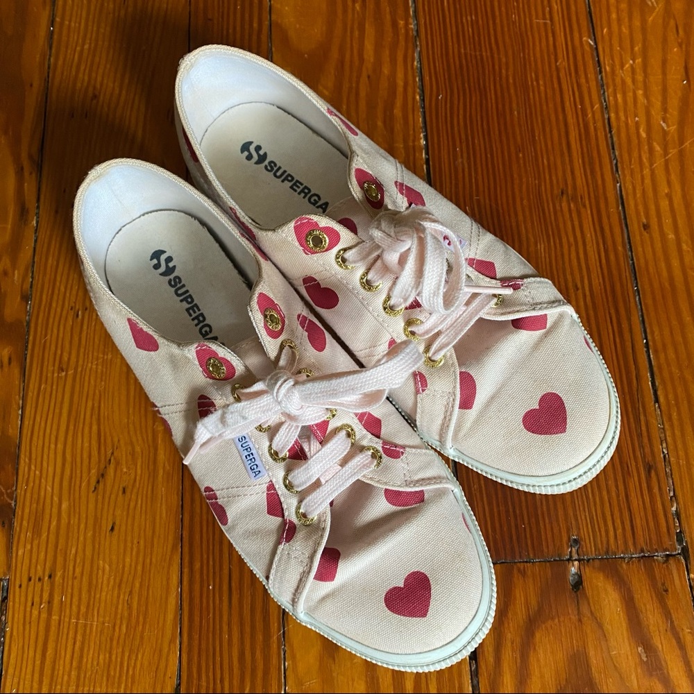 Superga light pink red heart sneakers, size 41 (US 9.5)